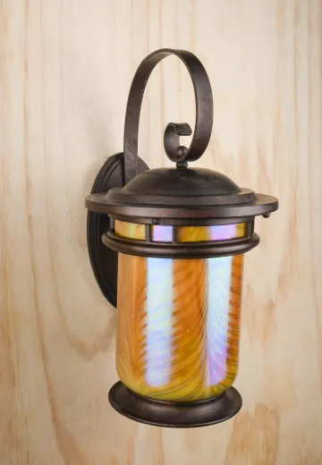 Large Bronze Lantern w/Iridescent Glass Shade