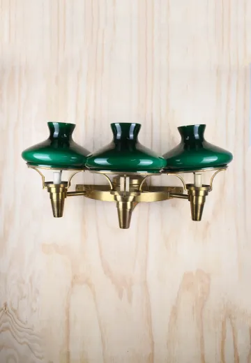 Antique Brass Three Candle Student Shaded Wall Sconce