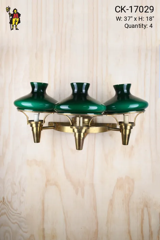 Antique Brass Three Candle Student Shaded Wall Sconce