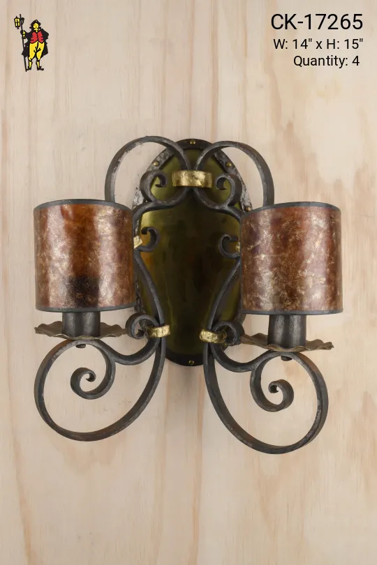 Wrought Iron & Brass Medieval Two Light Wall Sconce