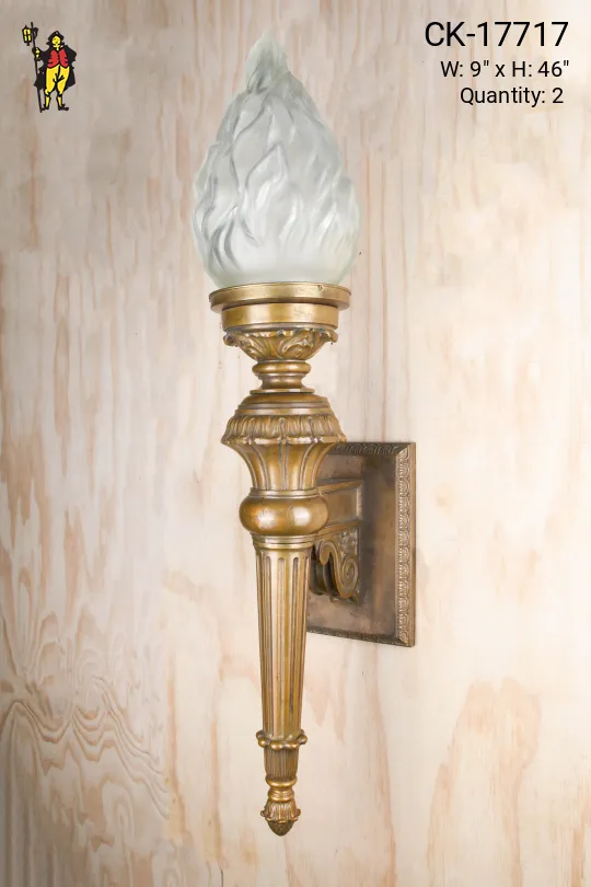 Oversize Antique Brass Torch Style Wall Sconce