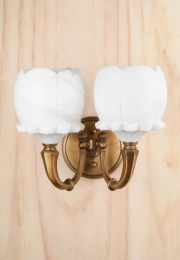 Antique Brass Two Light Wall Sconce w/Molded Alabaster Shades