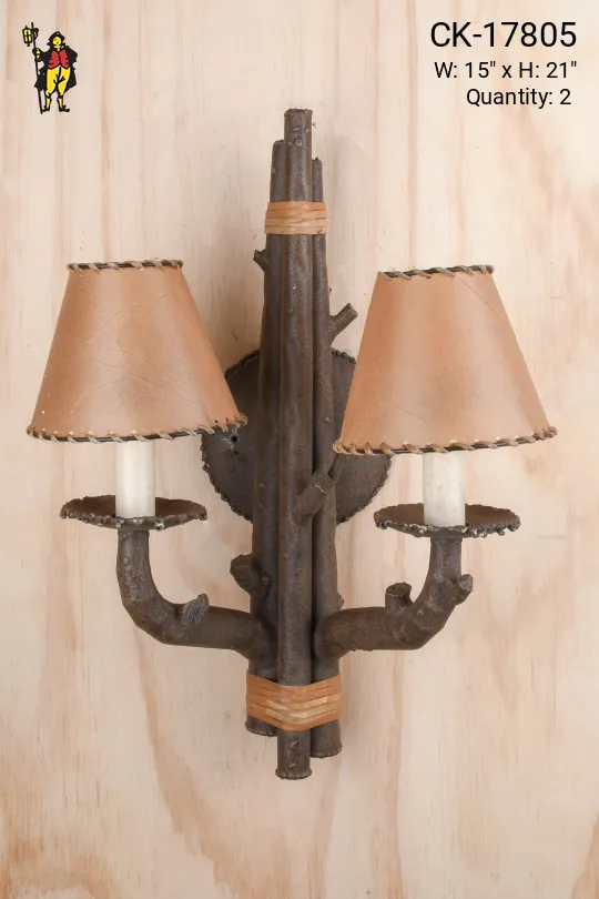 Wooden "Tree" Two Candle Wall Sconce