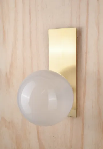 Modern Brass Wall Sconce w/Single Frosted Glass Globe