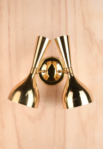 Polished Brass Mid Century Up Down Adjustable Two Head Wall Sconce
