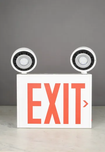White Two LED Light Red Lettering Exit Sign
