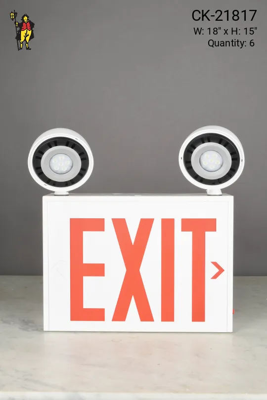 White Two LED Light Red Lettering Exit Sign