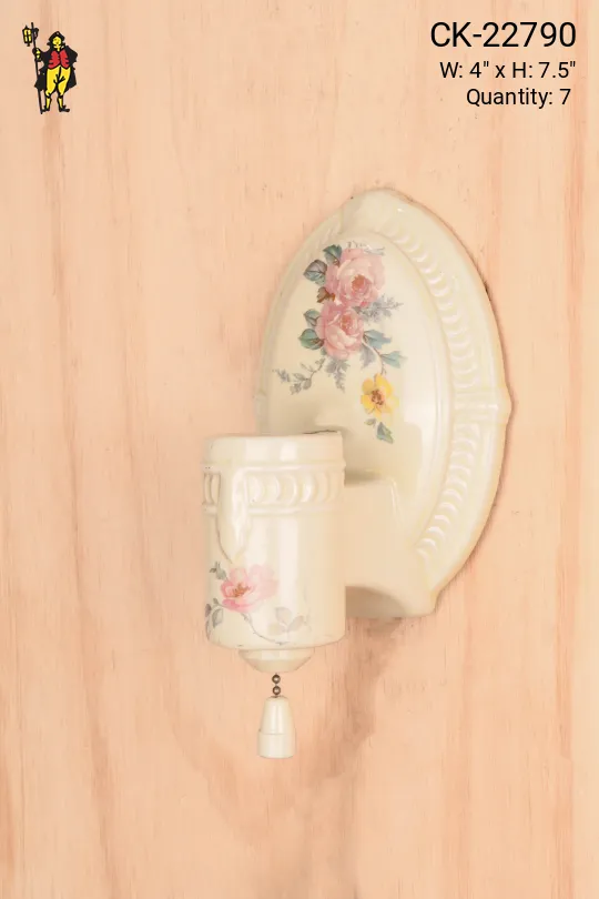 Floral Porcelain One Light Exposed Bulb Wall Sconce