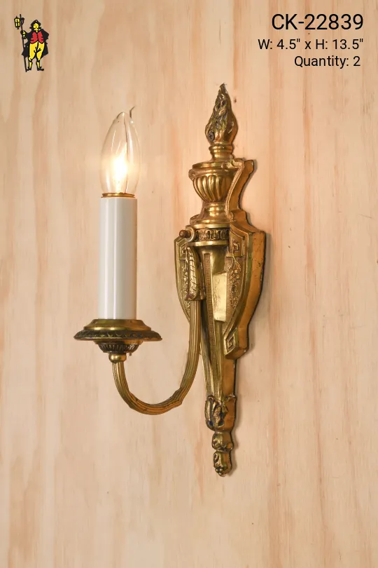 Single Candle Ornate Brass Wall Sconce