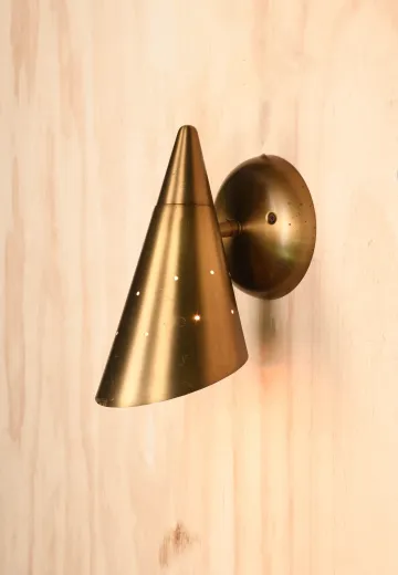 Pierced Antique Brass Mid Century Bullet Reflector Directional Wall Sconce