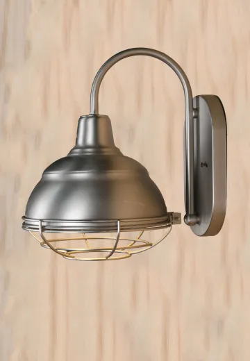 Nickel Down Light Wall Sconce w/Cage