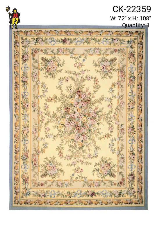 Traditional Beige Floral Multi-Border Aubusson Weave Area Rug (6' x 9')