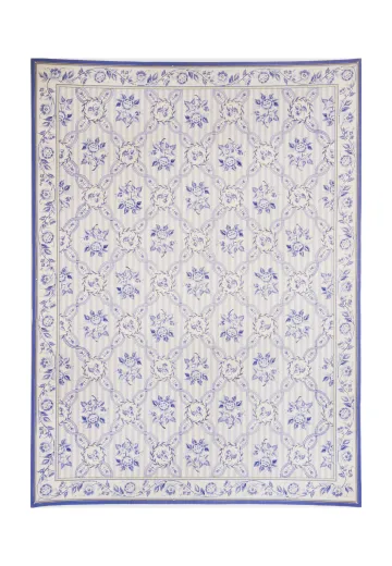 Traditional Blue & White Needlepoint Area Rug (10' x 14')