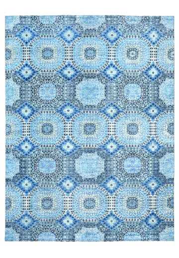 Blue Transitional Geometric Area Rug (10' 5" x 13' 9")