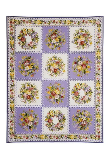 Traditional Floral Purple & White Needlepoint (10' 3". x 12' 4")