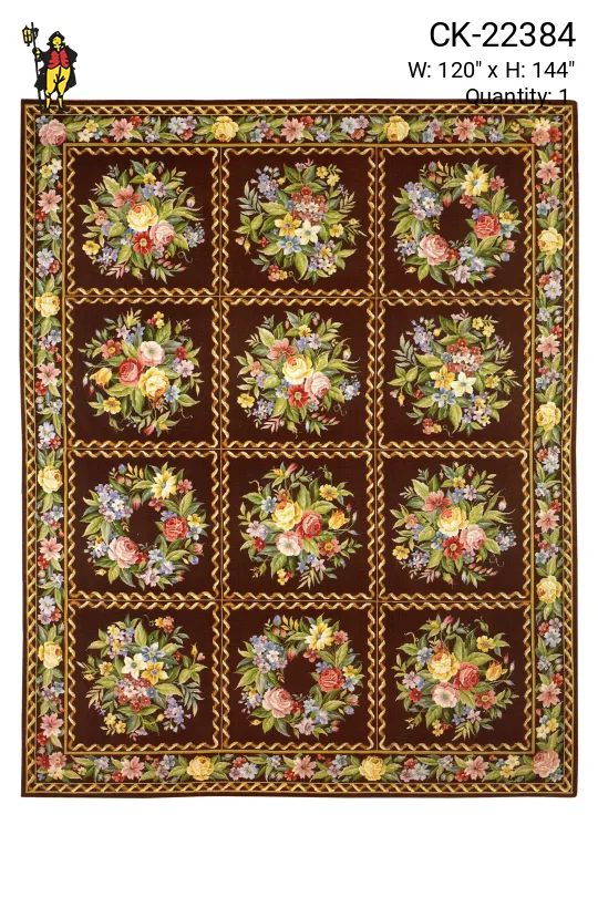 Brown Floral Needlepoint Area Rug (10' x 12')