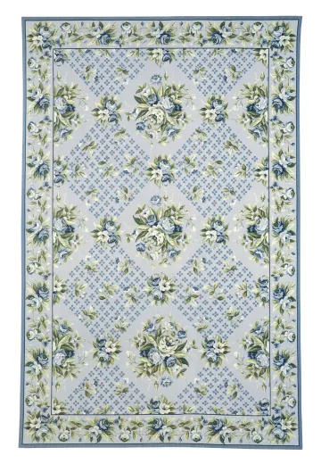 Blue Floral Needlepoint Area Rug (9' x 12')