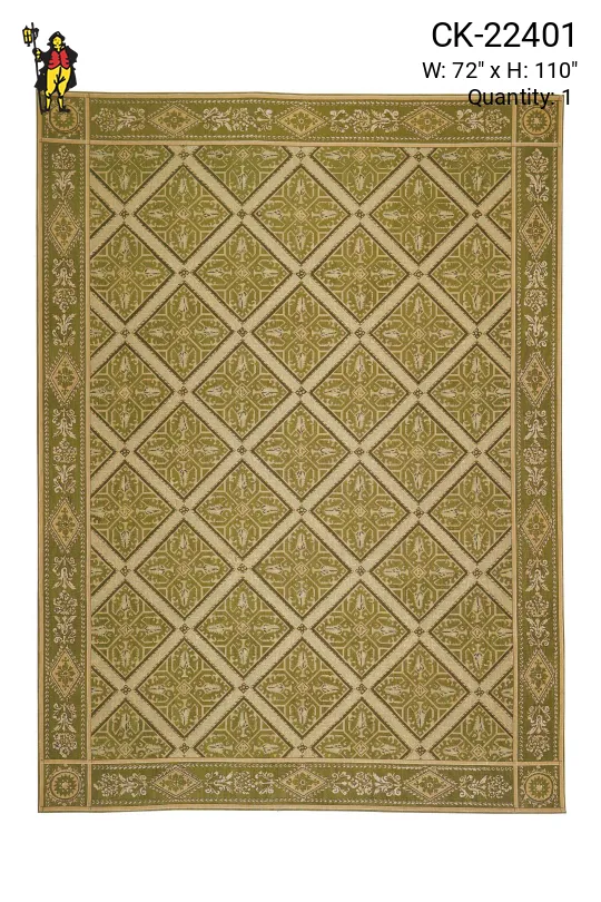 Traditional Geometric Green Needlepoint Area Rug (6' x 9' 2")