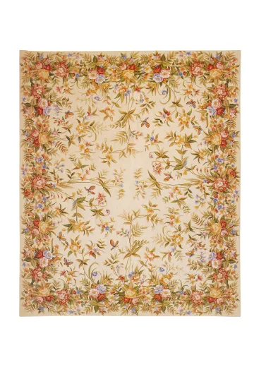 Borderless Floral Needlepoint Area Rug (9' 3" x 13' 3")
