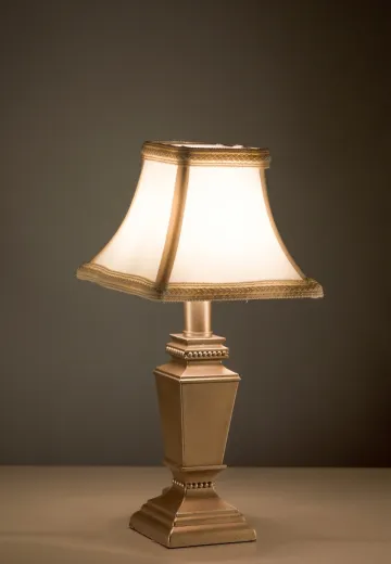 Brushed Nickel Plug In Cafe Table Lamp w/Off White Shades - Candelabra