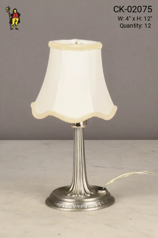 Brushed Nickel Plug In Cafe Table Lamp w/Off White Shades - Candelabra