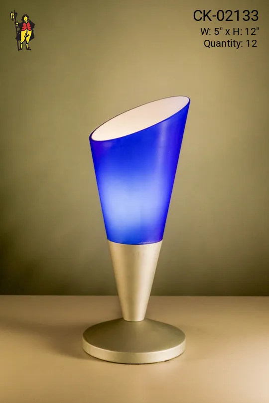 Abstract Plug In Cafe Table Lamp w/Blue or White Shade - Candelabra