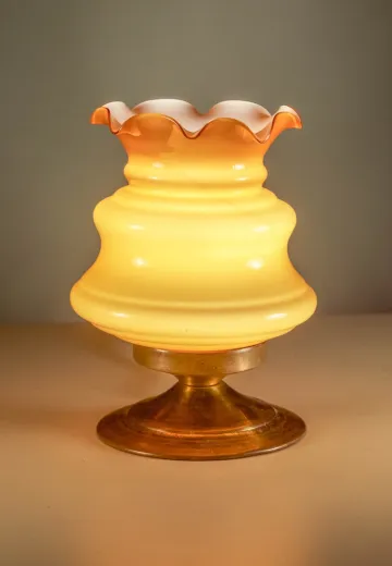 Amber Glass Shaded Plug In Cafe Table Lamp - Candelabra