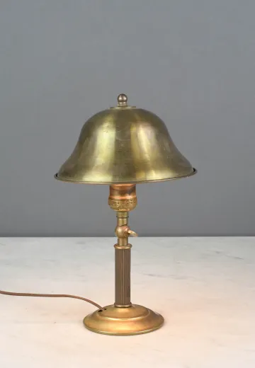 Brass Column & Metal Shaded Plug In Cafe Table Lamp - Candelabra