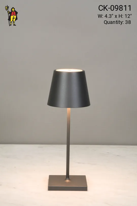 Dark Gray Powder Coated LED Cafe Table Lamp (Wireless/Rechargeable & Dimmable)