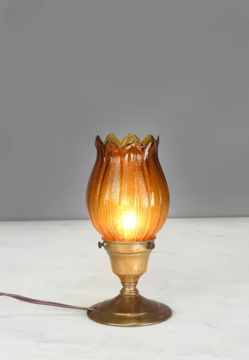 Amber Glass Plug In Cafe Table Lamp - Candelabra