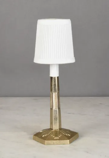 Art Deco Pattern Brass Plug In Cafe Table Lamp (x16 Also Available w/Matching Glass Shade) - Candelabra