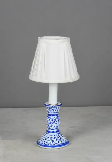 Blue & White Painted Single Candle Cafe Table Lamp - Candelabra