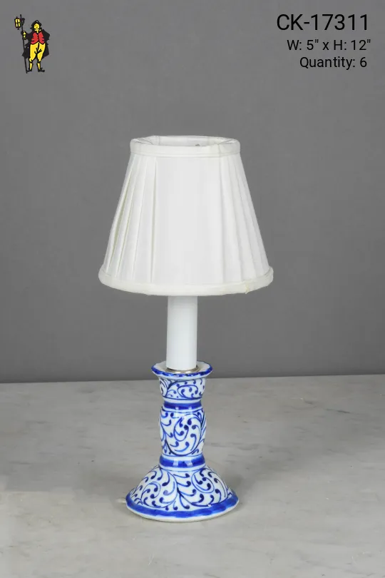Blue & White Painted Single Candle Cafe Table Lamp - Candelabra
