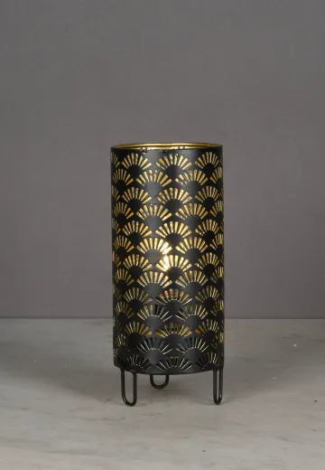 Pierced Black Art Deco Pattern Battery Operated Cafe Table Lamp