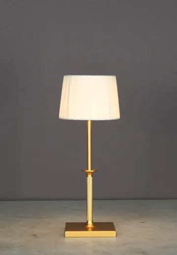 Brass Rechargeable LED Fabric Shaded Cafe Table Lamp