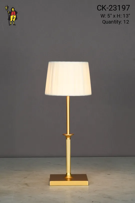 Brass Rechargeable LED Fabric Shaded Cafe Table Lamp