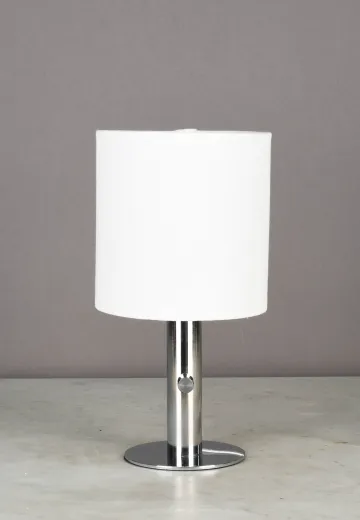 Nickel Battery Operated/LED Fabric Shaded Cafe Table Lamp