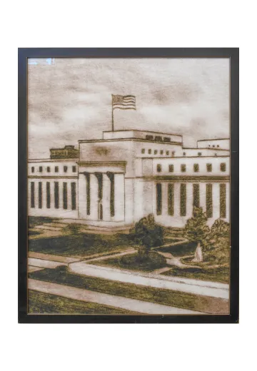 Framed Cleared Lithograph of Government Building - 1