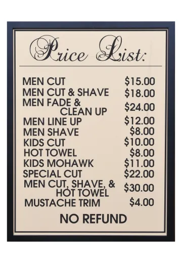 Framed Cleared Barbershop Price List
