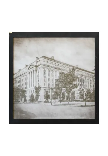 Framed Cleared Sepia Toned Etching of Neoclassical Building