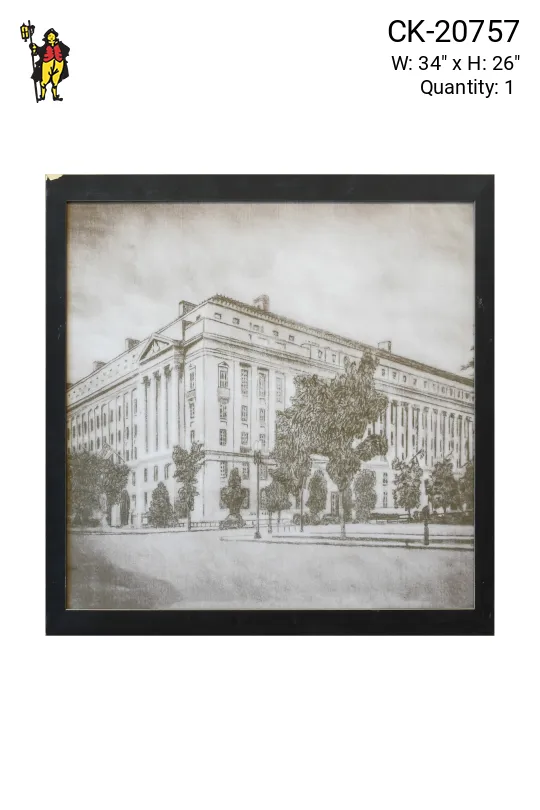 Framed Cleared Sepia Toned Etching of Neoclassical Building