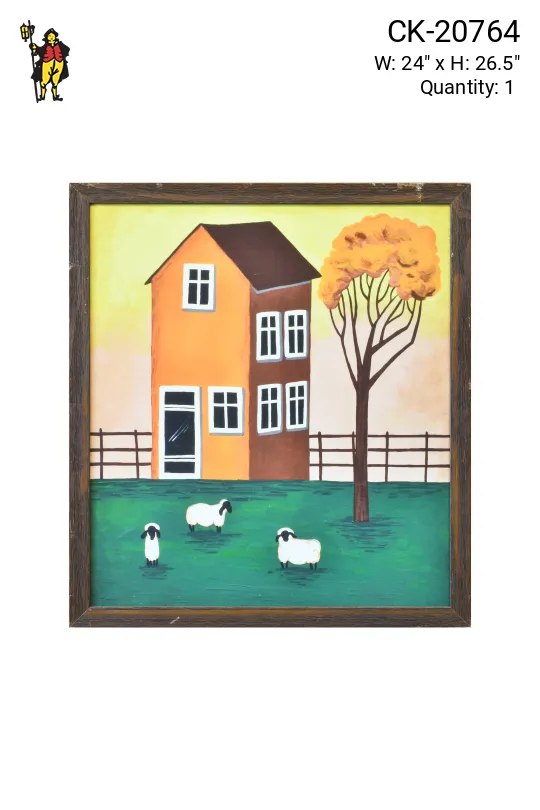 Framed Cleared Salt Box Style Folk Art Painting - 1