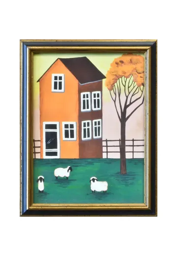 Framed Cleared Salt Box Style Folk Art Painting - 2