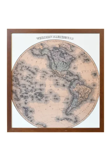 Framed Cleared 19th Century Sepia Western Hemisphere Map
