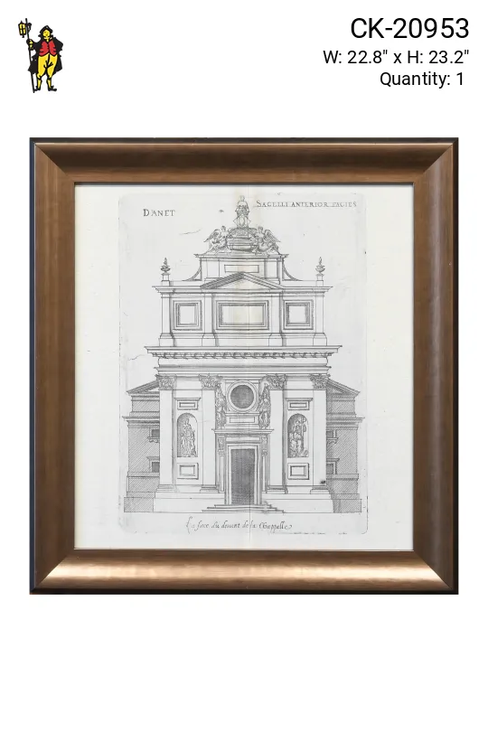 Framed Cleared Baroque Chapel Architectural Engraving
