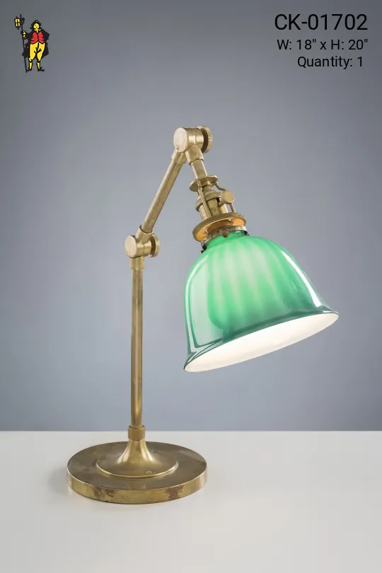 Adjustable Brass Desk Lamp w/Green Shade