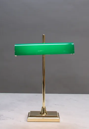Brass Desk LED Lamp w/Green Shade