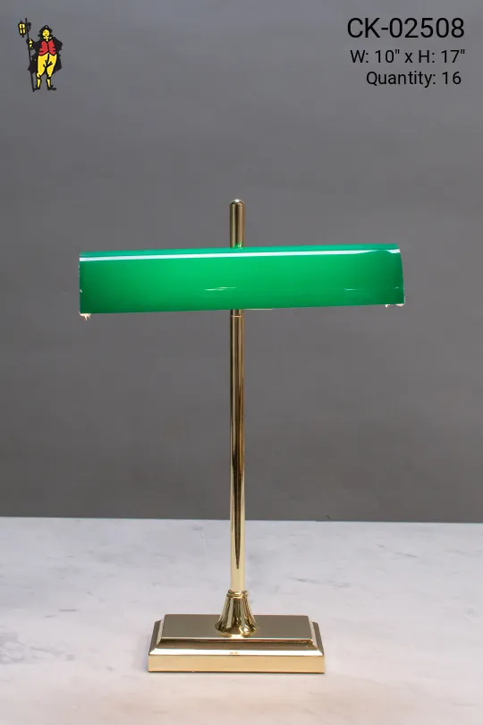 Brass Desk LED Lamp w/Green Shade