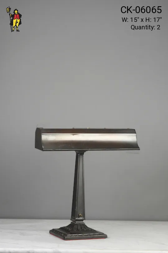 Antique Brass Metal Shaded Desk Lamp