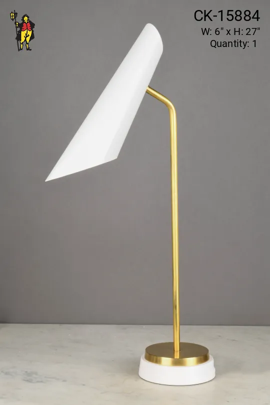 White & Brass Mid Century Modern Desk Lamp